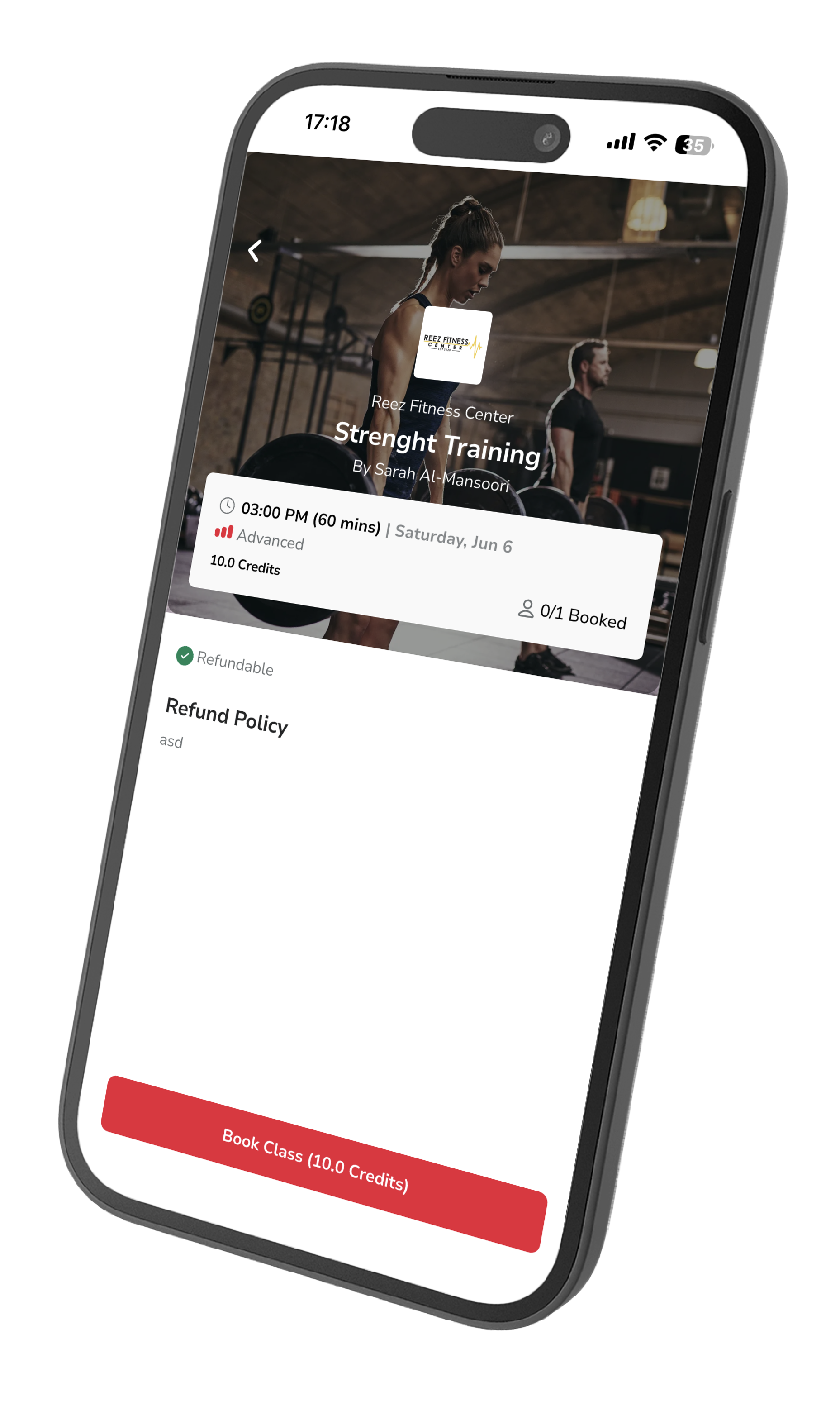 Athlite booking details screen