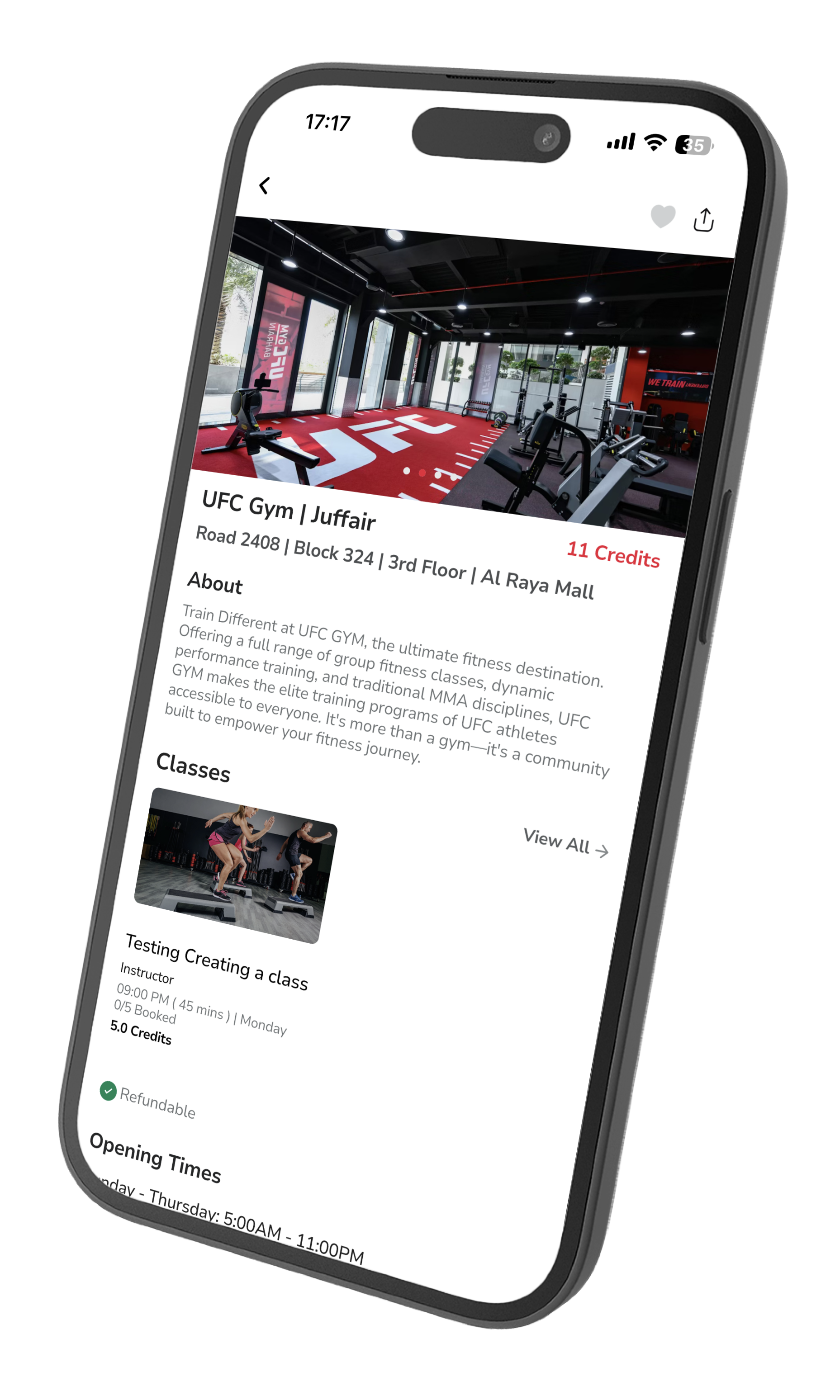 Athlite gym details screen in an iPhone mockup